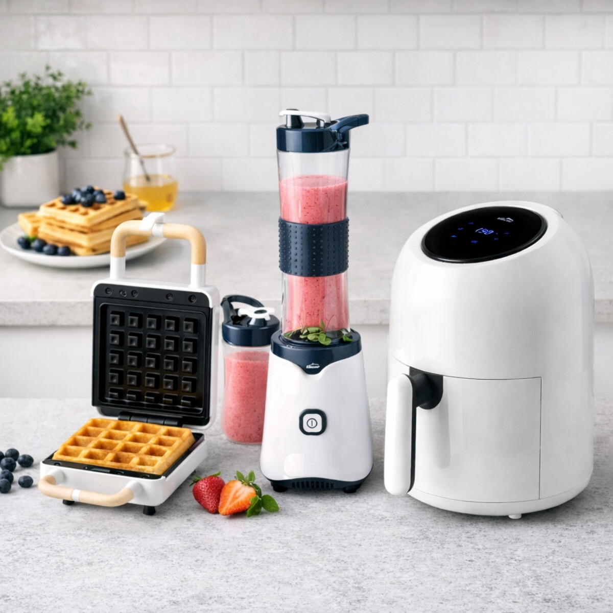 Kit Cocina AirFryer 3 Litros con Waflera-Sandwichera y Licuadora Mix&Go 