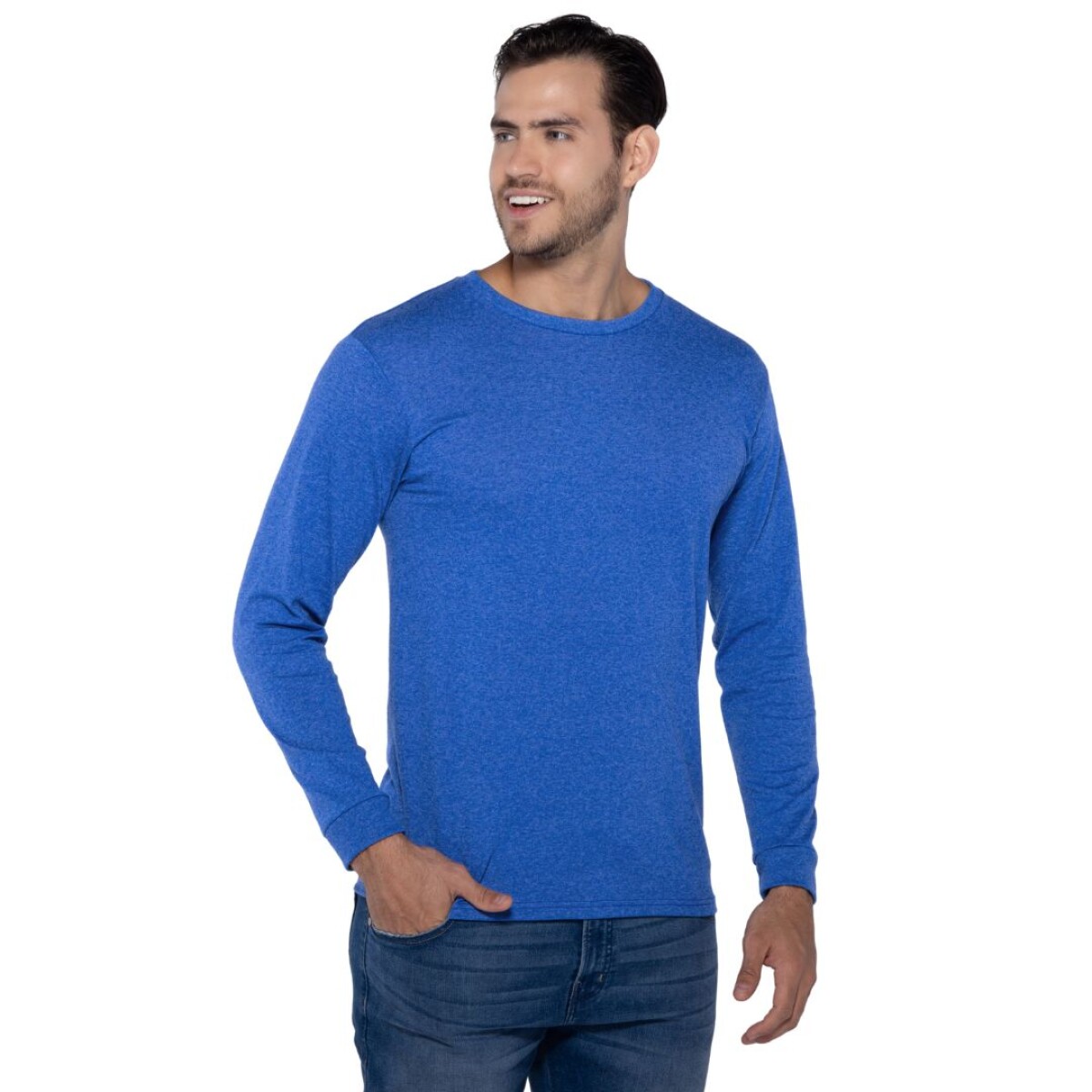 Camiseta jaspe a la base manga larga - Azul royal jaspe 