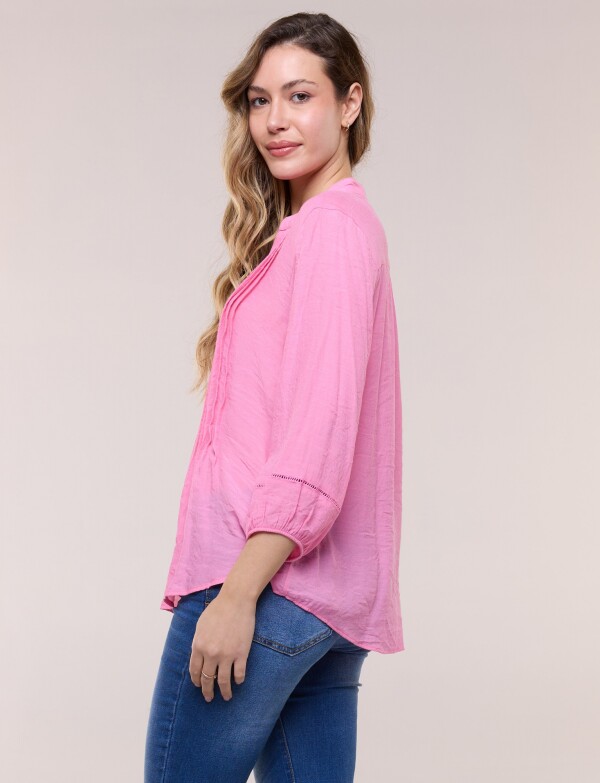 Blusa Con Alforzas En Delantero Y Botones ROSA