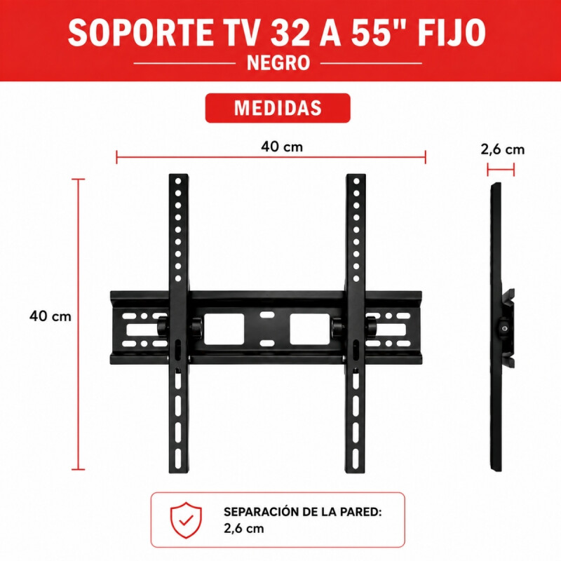 Soporte TV 32 a 55″ fijo NEGRO