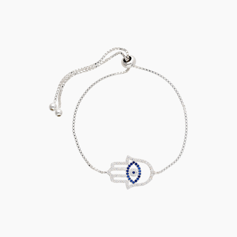 Pulsera en plata 925 y circonias con diseño de mano de fátima Pulsera En Plata 925 Y Circonias Con Diseño De Mano De Fátima