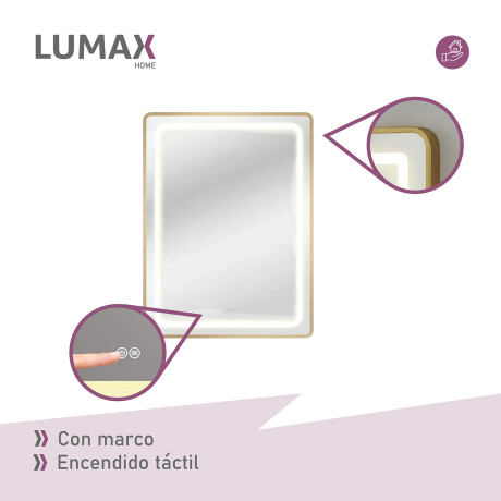 Espejo Vertical Lumax c/marco desempañador y Luz 90x70cm Dorado