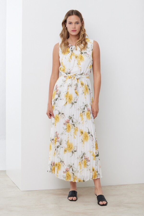 Vestido Maxi Plisado BLANCO/MULTI