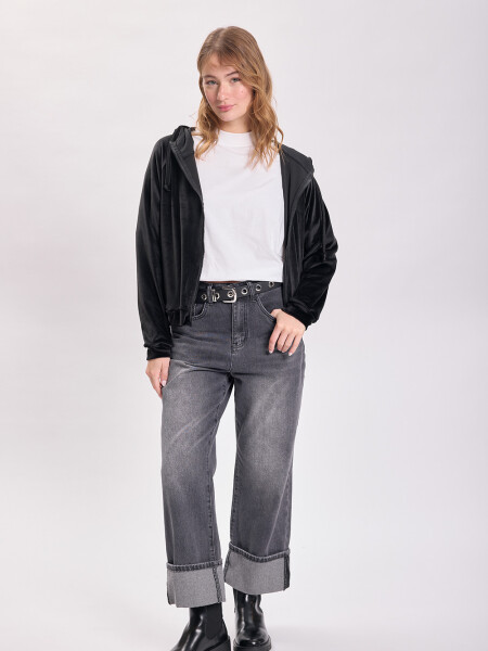Campera de plush manga ranglan Negro