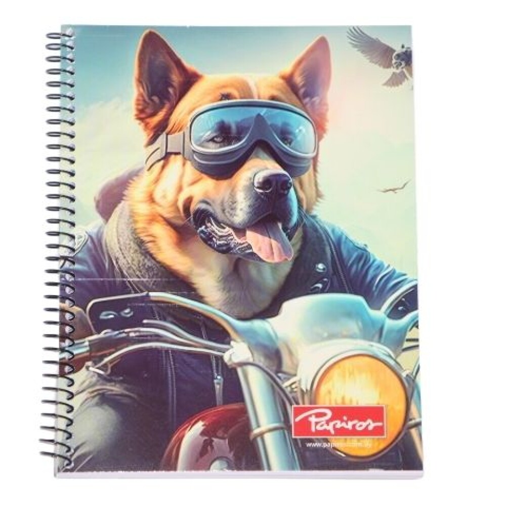CUADERNO PAPIROS CON ESPIRAL 96 HOJAS 796 TAPA PERRO MOTO