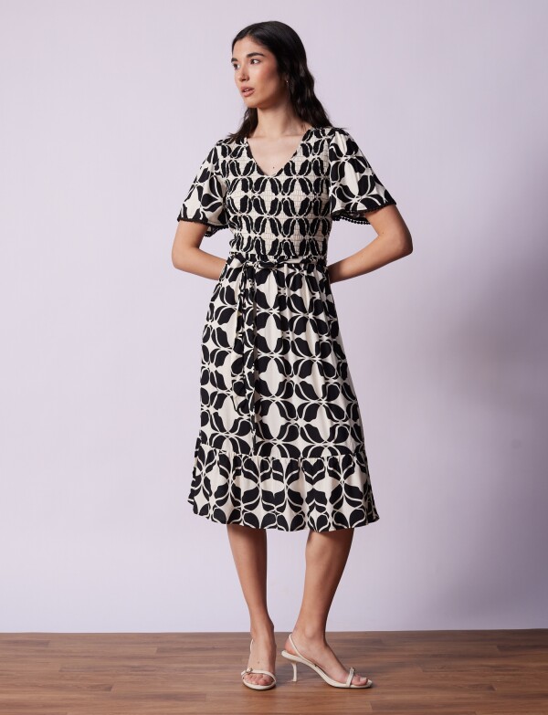 Vestido Punto Smock NEGRO/CRUDO