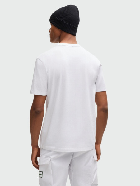 BOSS Camiseta de Algodón Elástico con Arte Impreso y Bordado Blanco