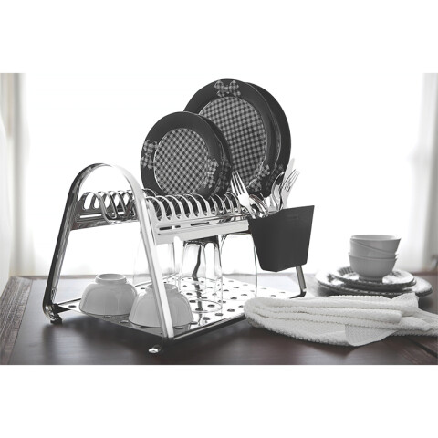 Escurridor para platos en cromo y negro, modelo CICLO TF1602
