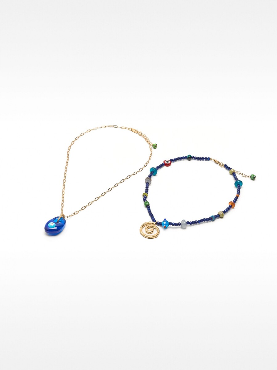 Set De Collares Con Eslabones Y Cuentas multicolor