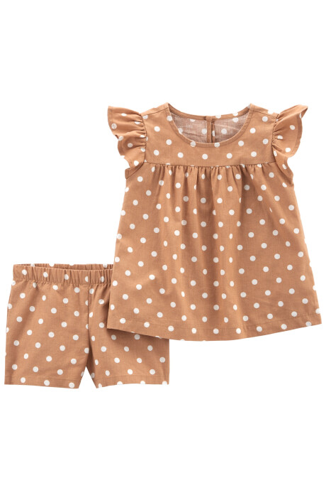 Set dos piezas de lino, short y blusa, diseño a lunares. Talles 6-24M Sin color