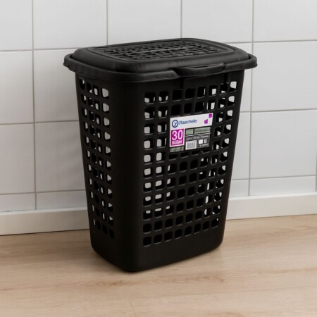 CESTO CANASTO DE ROPA 30 LTS NEGRO NEGRO