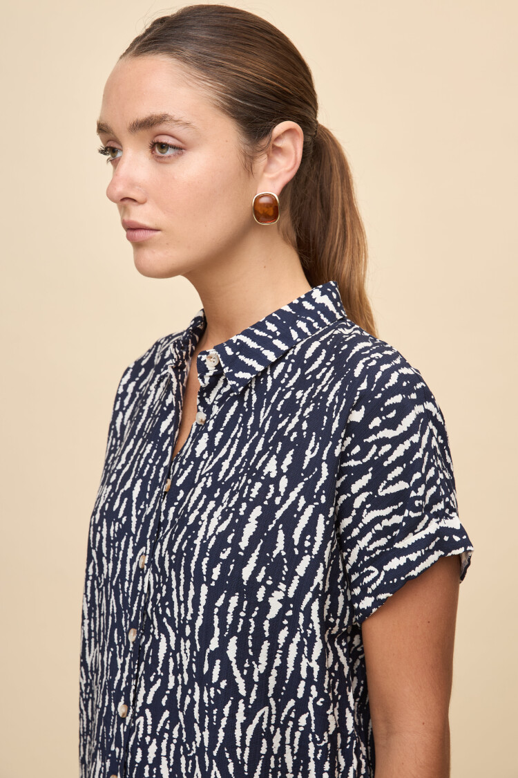 CAMISA ELVINA PRINTED Blanco/Azul