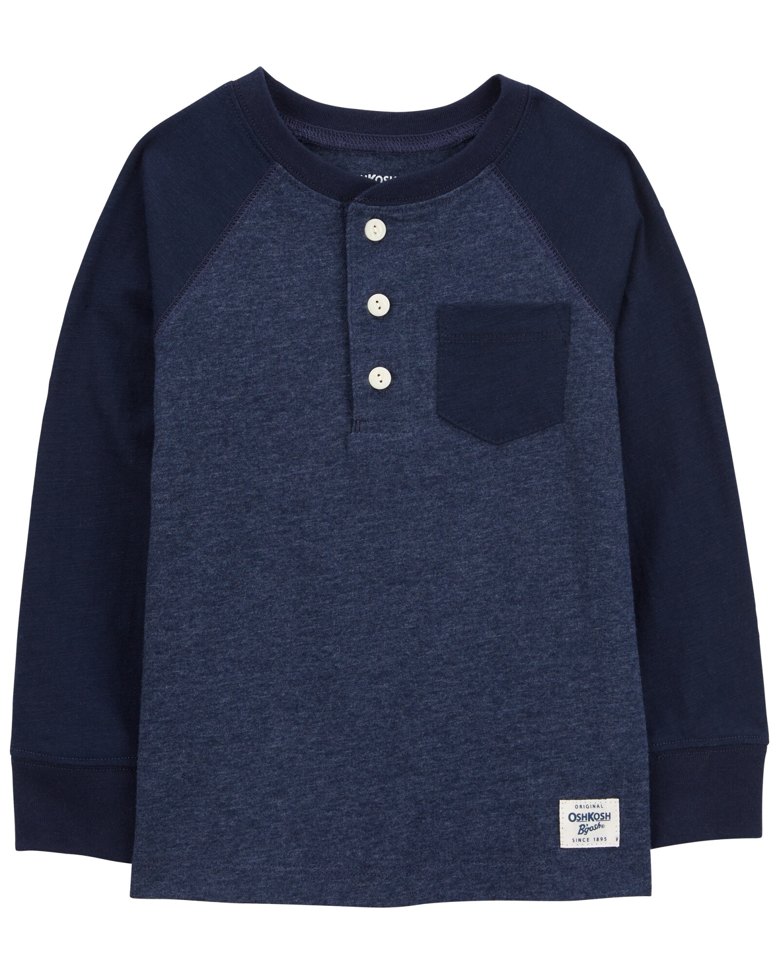 Remera henley de algodón, mangas raglán, azul marino. Talles 2-5T Remera henley de algodón, mangas raglán, azul marino. Talles 2-5T