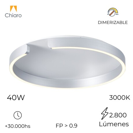 Plafón LED, Diseño anillo cortado, Dimerizable 40W 60CM PLATA
