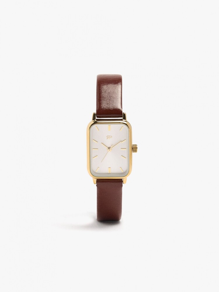 Reloj Rectangular Con Pulsera Efecto Piel marron