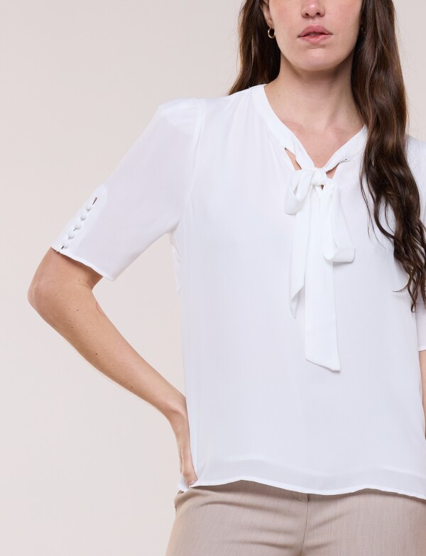 Blusa Lazo Con Mangas Abotonadas BLANCO