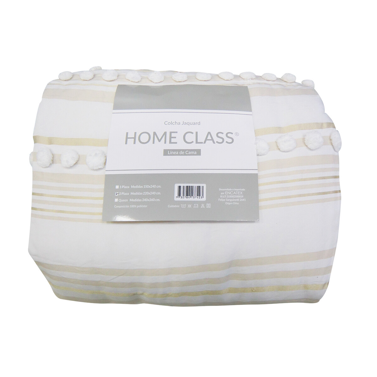 Colcha Nordico con Pompón Richmond 1 Plaza 150 x 240 cm - RAYAS BEIGE 