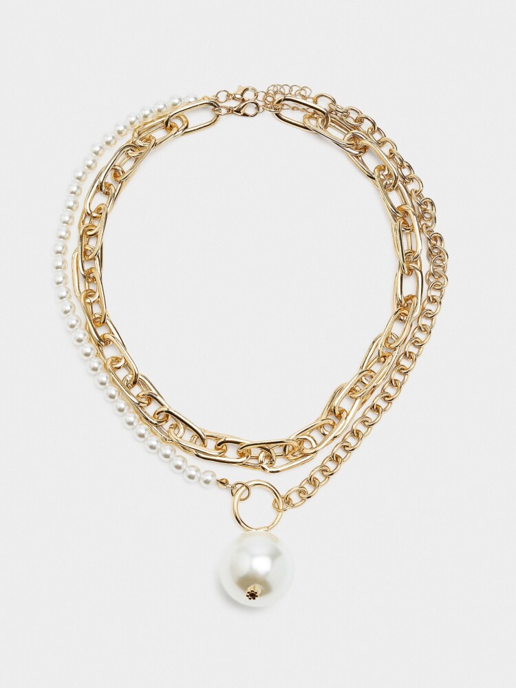 Set De Collares De Eslabones Con Perlas blanco