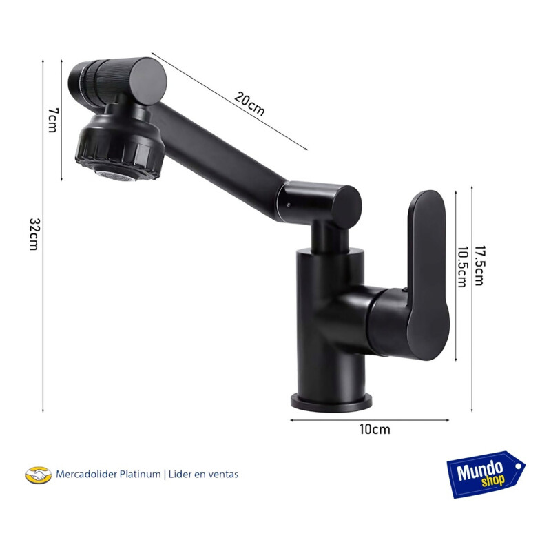 Canilla Monocomando Mezcladora Articulada Multifuncion Negro Negro