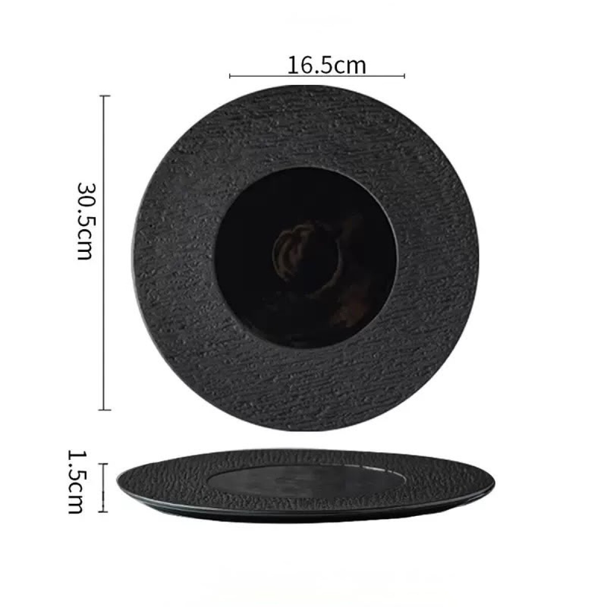 Plato Cerámica Negra - Línea Black Stone – Ø30.5 x 1.5 cm 