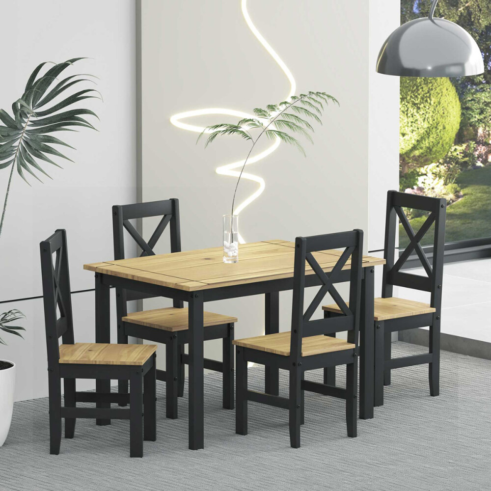 JUEGO DE COMEDOR + 4 SILLAS COLOR NATURAL/PRETO Juego De Comedor + 4 Sillas Color Natural/preto