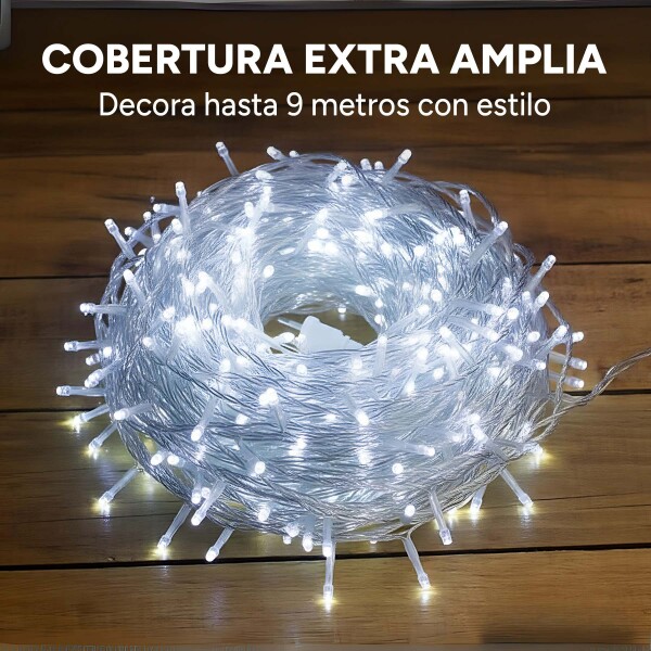 100 Luces Navidad Led 9 Metros Cable Cristal Guia Con Modos Variante Fria