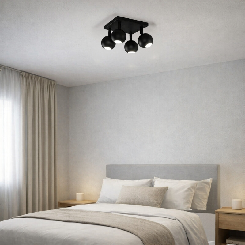 SAN NICOLAS CUADRADO X4 Luminaria De Techo San Nicolas Cuádruple Cuadrada Negra