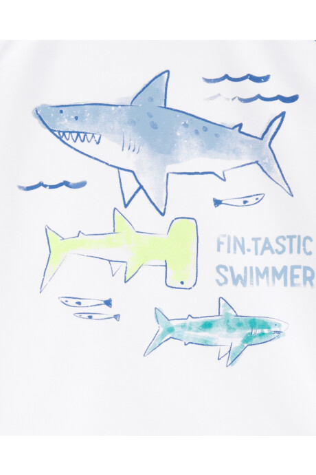 Traje de baño dos piezas, protección UPF 50+, manga larga, diseño tiburones Sin color