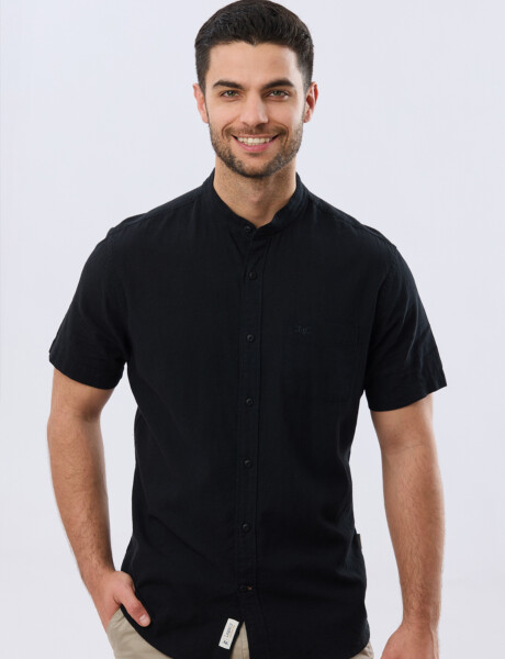 CAMISA LISA DE LINO CUELLO MAO Negro