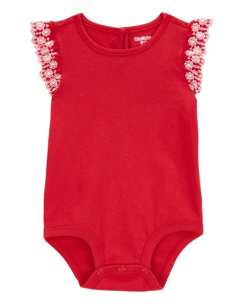 Body de algodón, con mangas bordadas, rojo 