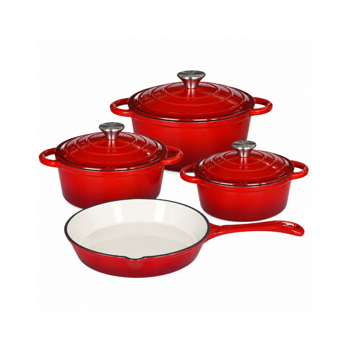 SET DE OLLAS DE HIERRO FUNDIDO FIRE KING 7 PCS ROJO 