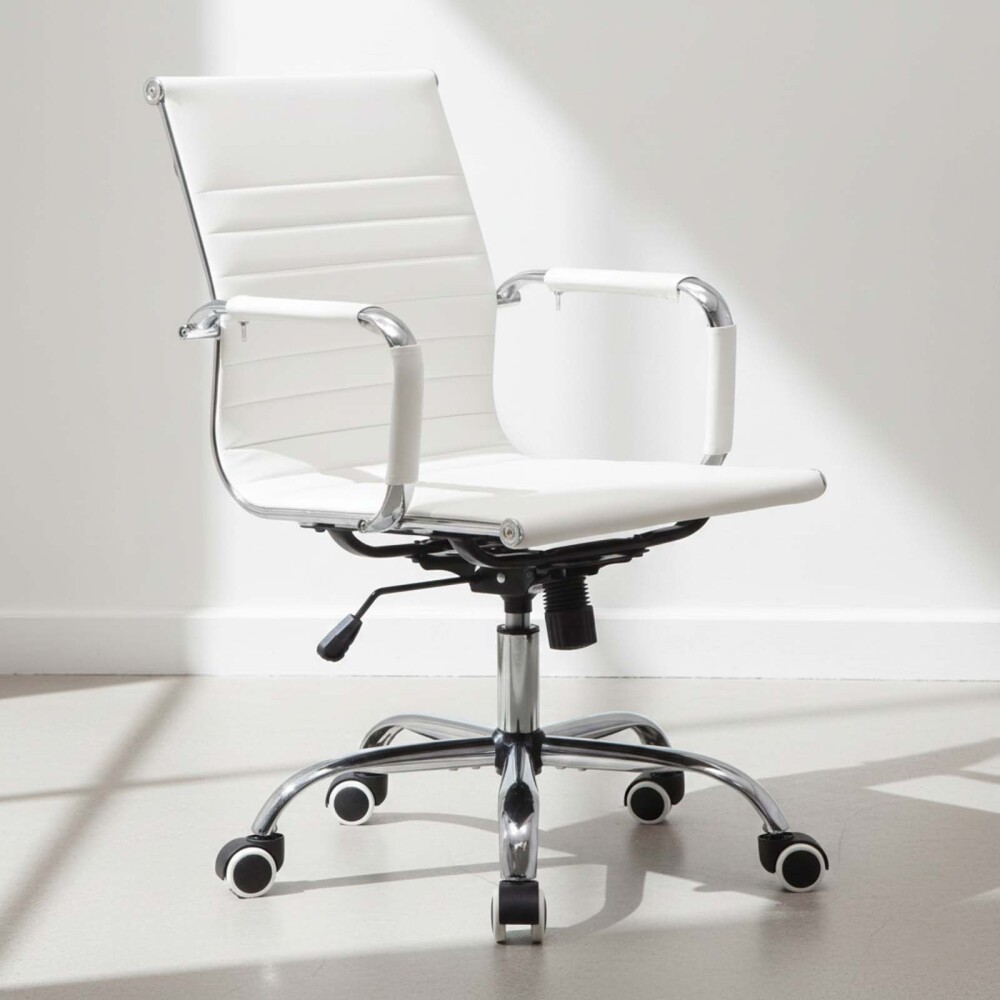 SILLA DE ESCRITORIO SIMIL-CUERO BLANCO D-101