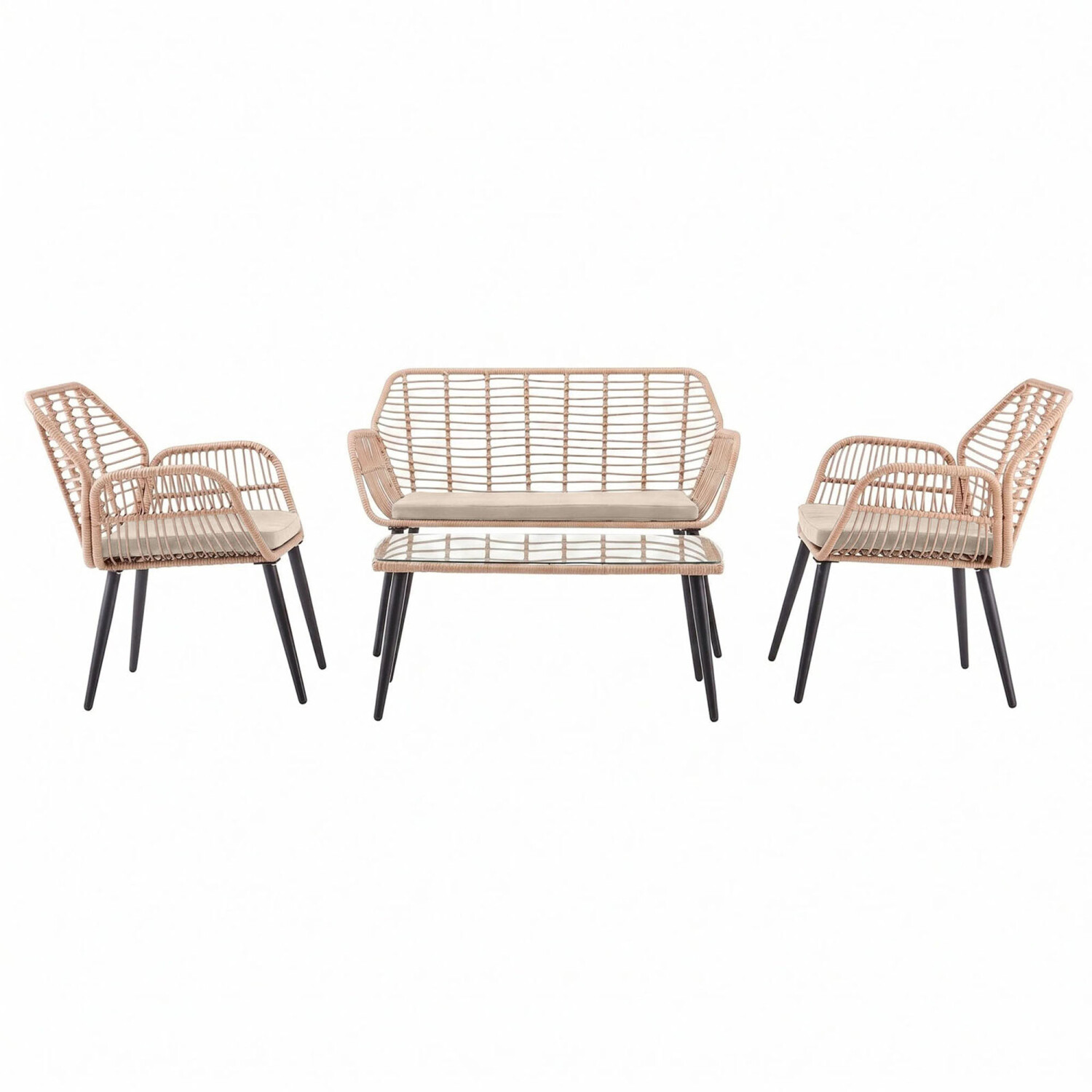 Set De Terraza Rattan-sintetico-y-hierro Natural-beige Maderos Ii — Divino