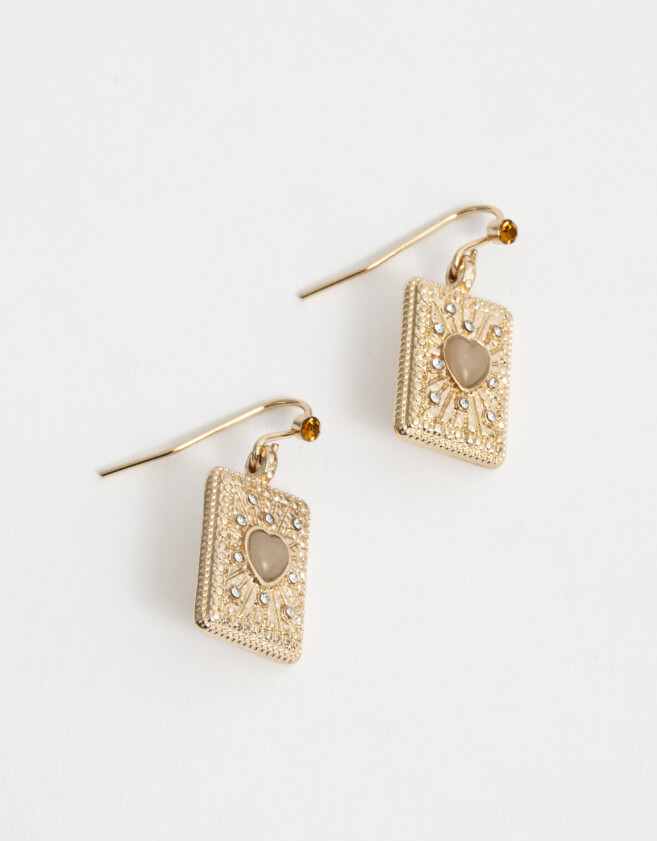 Aros Colgantes Cortos Con strass Aros Colgantes Dije Naipe - Dorado