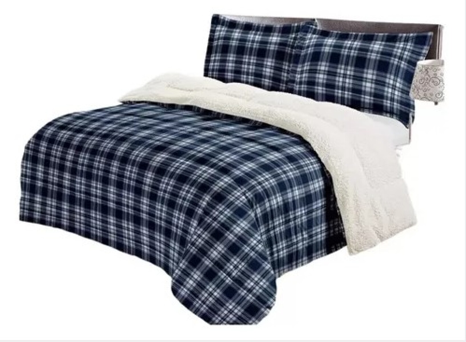 Acolchado RED FLEX de Corderito y Sherpa QUEEN 250x230 - AZUL CUADROS 