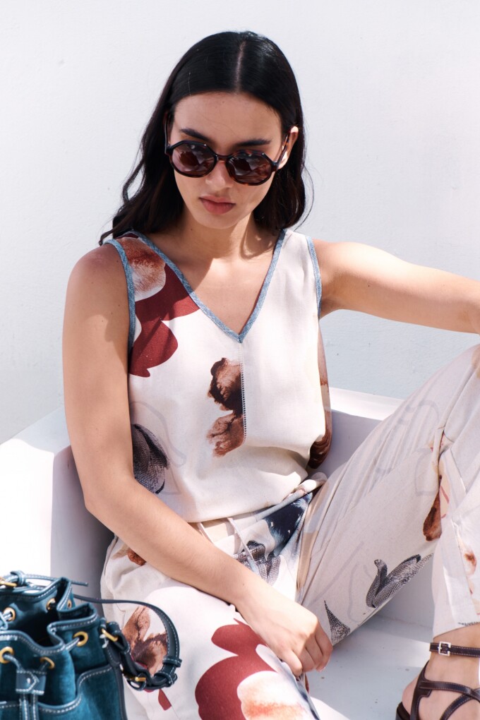 MUSCULOSA LINO TULIP AZUL