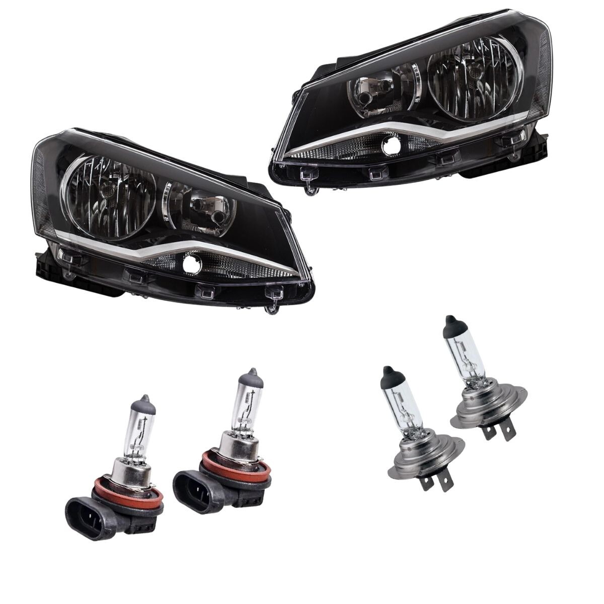 KIT DE SEMIOPTICAS DOBLE PARABOLA FONDO NEGRO + LÁMPARAS 