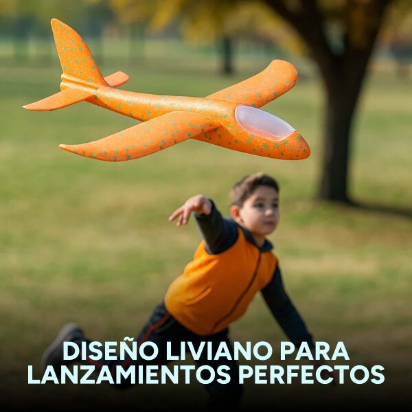 Avion Planeador Cometa Espuma Con Luces Led 48 Cm Lanzable Color Naranja