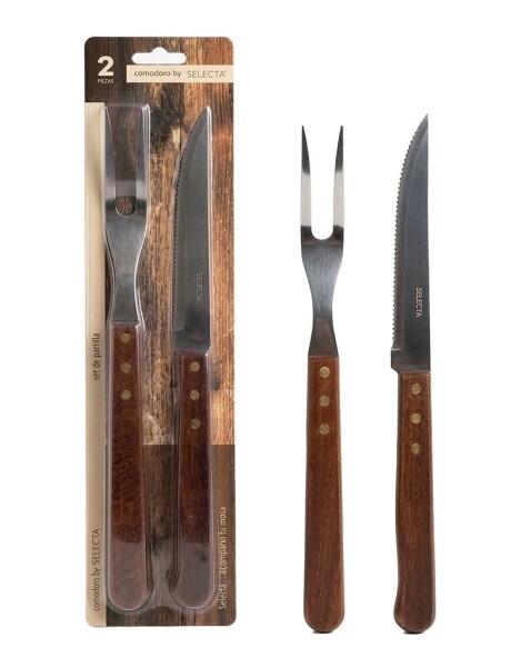 SET X2 PZAS ASADOR TENEDOR/CUCHILLO MANG.MADERA. 38CM SET X2 PZAS ASADOR TENEDOR/CUCHILLO MANG.MADERA. 38CM