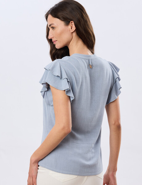 CAMISA DE LINO CON VOLADOS Piedra