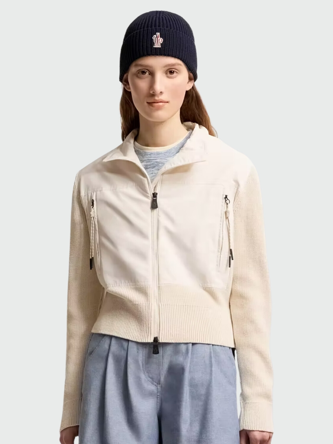 MONCLER - Cárdigan acolchado de algodón con cierre Gris