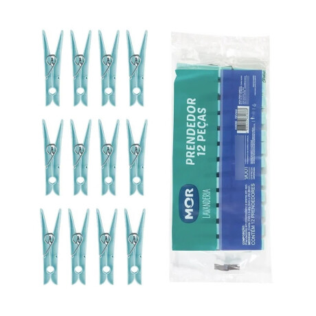 Palillos Pinzas Plásticas Mor 12 Piezas Ropa Cuerdas Tender Celeste