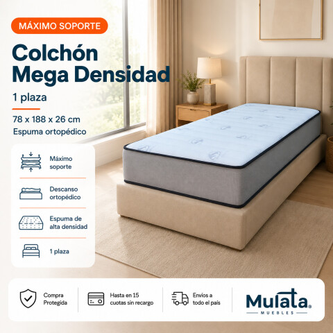 Colchon MEGA DENSIDAD Espuma Ortopédico 1 Plaza - 78 cm