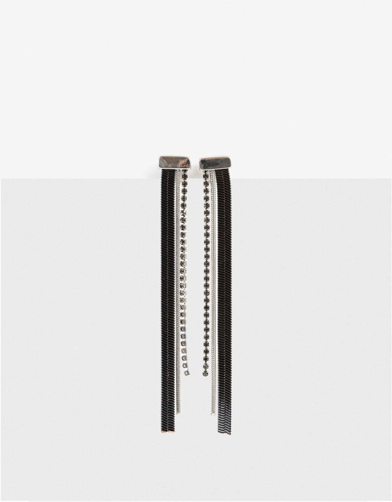 Aros Colgantes Largos Color Aros Colgantes Largos Black - Plateado Rodio