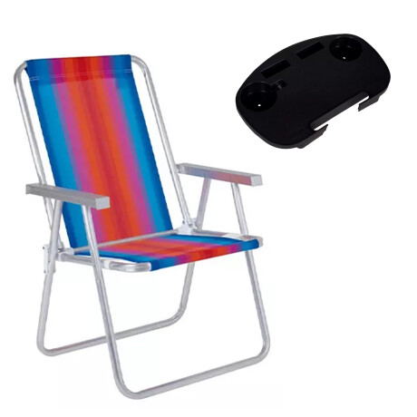 Set Silla Playa Alum 120Kg + Mesa Lateral Divisiones Mor Celeste/naranja