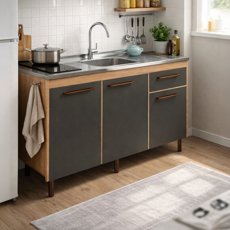 Mueble Bajo Mesada + Pileta Inox Tramontina La Tentación Mueble Bajo Mesada + Pileta Inox Tramontina La Tentación