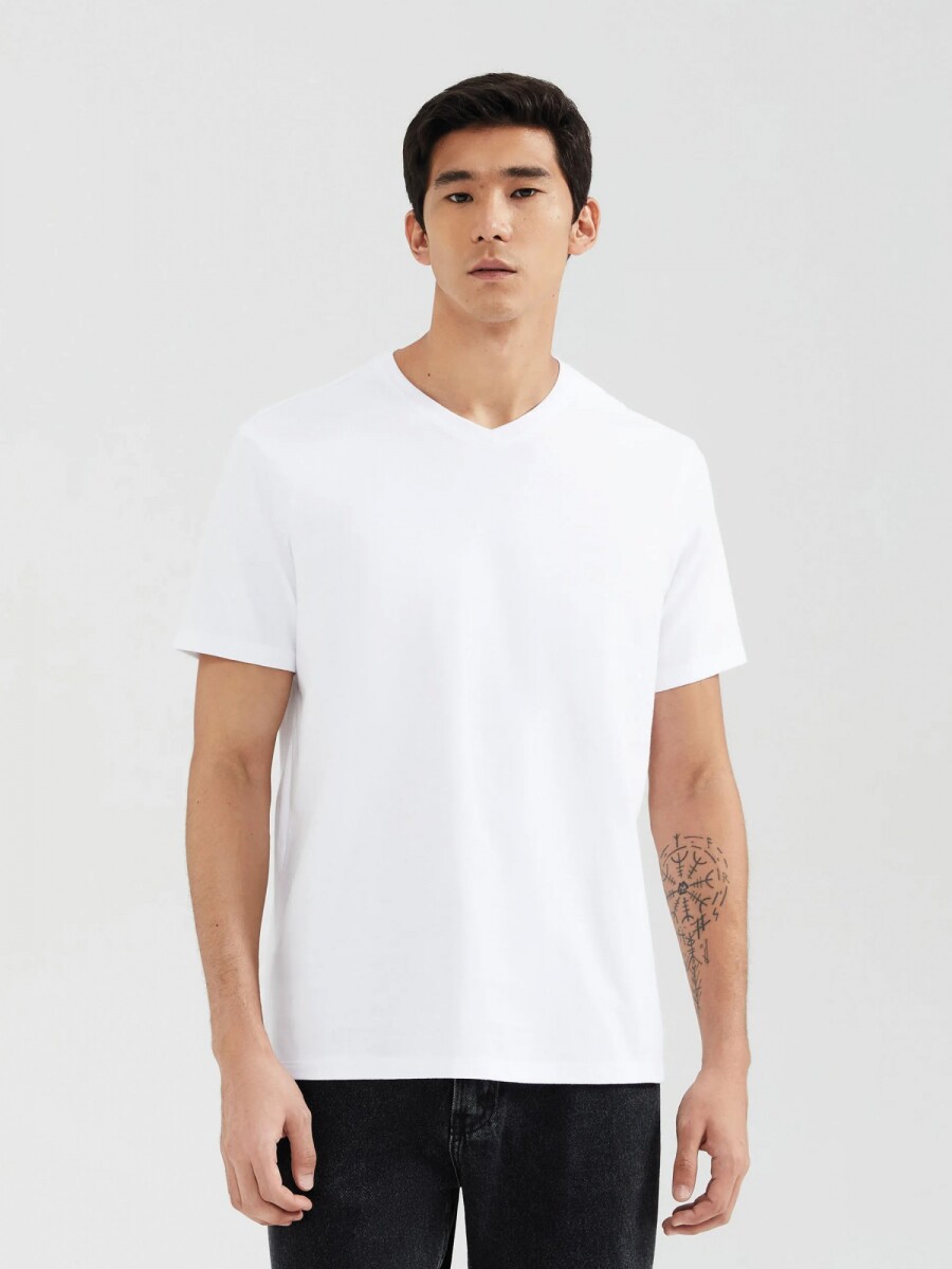 CAMISETA UNISSEX ESCOTE V - BLANCO 