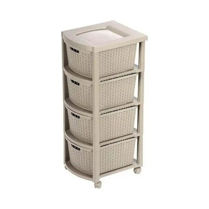 Cajonero Rimax Plastico Rattán Taupe 4 cajones, estante y ruedas Blanca Cajonero Rimax Plastico Rattán Taupe 4 cajones, estante y ruedas Blanca