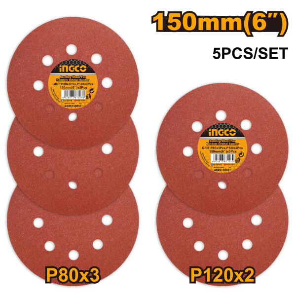 LIJA DISCO VELCRO Ø150MM CAJA 5 PZAS INGCO AKRS150051 P/ ROTORBITAL LIJA DISCO VELCRO Ø150MM CAJA 5 PZAS INGCO AKRS150051 P/ ROTORBITAL