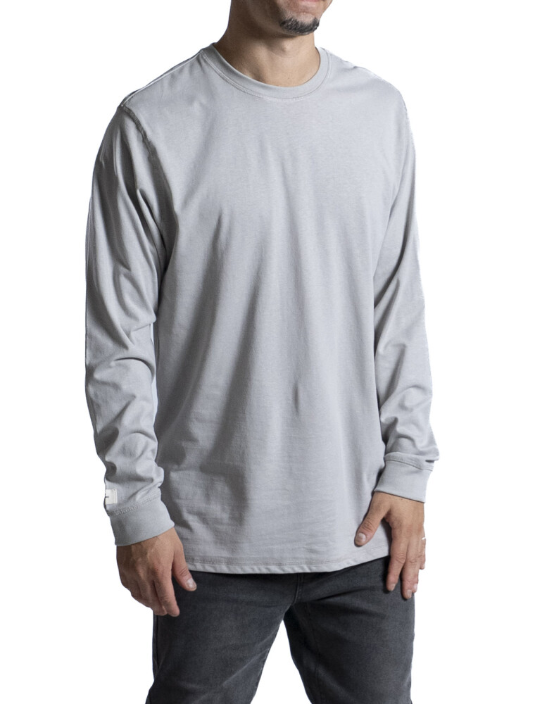Remera Manga Larga Algodón Gris Claro